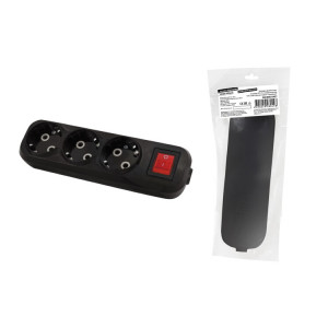 Колодка розеточная 3 гнезда 2П+3 c выключателем 16А 250В черная серии " Народная" SQ1806-0427