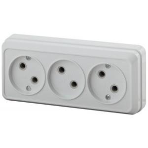 Розетка Quadro 2-205-01 без заземления трехместная 3х2P, 16А-250В, IP20, ОУ, белый Б0053809