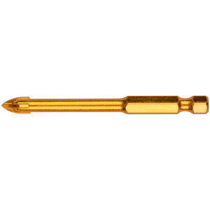 Сверло по кафелю, 4 режущие кромки, титановое покрытие, U-хвостовик под биту 6х74 мм 35476