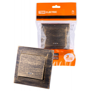 Выключатель 1 кл. с подсветкой 10А старинная бронза "Лама" SQ1815-0746