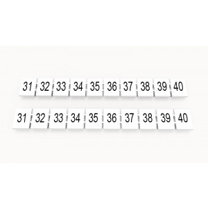 Маркировка (в кассетах) ZB8-10P-19-04Z(H), Кассета с маркировочными шильдиками, для клемм сечением 6 мм.кв., верхняя, 10 шильдиков, нанесенные символы: 31...40, с вертикальным расположением, размер шильдика: 7,45 x 10,7 мм, цвет: белый