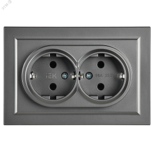 Розетка 2-м СП BRITE РС12-3-БрС 16А в сборе с заземл. без защ. шторок сталь BR-R21-16-K46-F