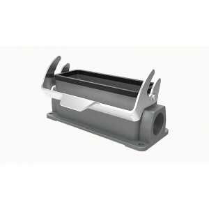 Закрытое основание разъема D24B-SF-1L-2PG21, Основание разъема на панель, закрытое, типоразмер 24B, с уплотнителем, 2 отверстия с резьбой для кабельных вводов PG21, с одной защелкой, без защитной крышки, материал корпуса: алюминиевый сплав