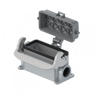 Закрытое основание разъема BAS GUT GS 24 M25 A0, Основание разъема на панель, закрытое, типоразмер 24B, с уплотнителем, 1 кабельный ввод M25x1,5, IP54, с левым расположением, с одной защелкой, с защитной крышкой, материал корпуса: алюминиевый сплав