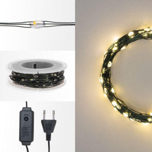 Гирлянда светодиодная "Роса" 20м 200LED тепл. бел. IP20 с контроллером провод зел. 303-266