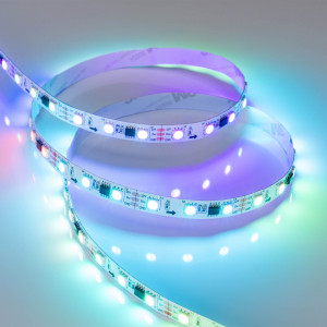 Лента SPI-B60-10mm 12V RGB-PX3 (14.4 W/m, IP20, 5060, 5m) 026367(2), Светодиодная лента SPI-B60, открытая IP20, микросхема 16703. Светодиоды SMD 5060, 60шт/м (300шт на 5 м), 20 pixel/m (1 pixel = 3 LED), белая плата, ширина 10мм, скотч 3М. Цвет RGB, угол 120°. Питание 12 В, мощность 14,4 Вт/м (72 Вт на 5 м). Размеры 5000x1