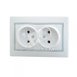 Розетка 2-м СП Mira 16А IP20 без заземл. с сер. вставкой керамика бел. 701-0215-128