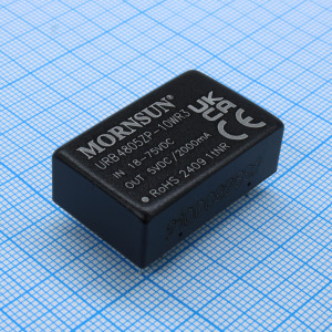 URB4805ZP-10WR3, Преобразователь DC/DC на печатную плату 10Вт вход 48В (18...75В) выход 5В/2А КПД 84% -40°С...+85°С изоляция 1500В