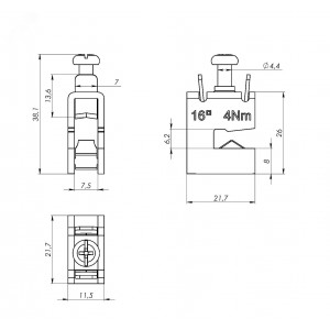 Шинная клемма для кабеля, сечение шины 5 мм, кабель 1,5-16 мм R5BC0516