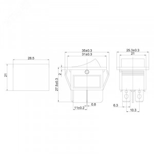 Выключатель клавишный 250В 16А (4с) ON-OFF красн. с подсветкой (RWB-502 SC-767 IRS-201-1) (инд. упак.) 36-2330-1, Выключатель клавишный с подсветкой ON-OFF (4c) 16А 250В