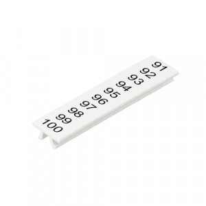 Маркировка для клемм (полоска) M1.008.0104.4, Маркировочные шильдики, для клемм сечением 1,5 мм.кв., WKF 1.5, верхняя, 10 шильдиков, нанесенные символы: 91...100, с горизонтальным расположением, размер шильдика: 4 x 10,5 мм, цвет: белый
