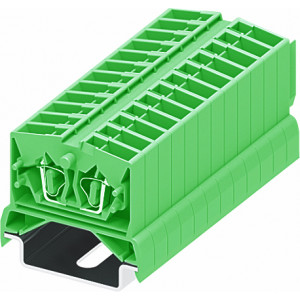 Проходная клемма (MINI) 254376, Проходная клемма, MINI, верхний подвод кабеля, 2 точки подключения, тип фиксации провода: пружинный, номинальное сечение: 2,5 мм кв., 24A, 800V, ширина: 6 мм, цвет: зеленый, тип монтажа: DIN35