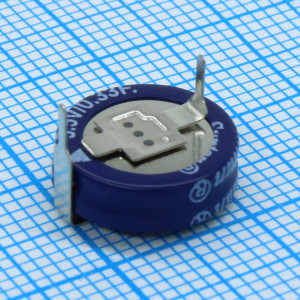 TS12-01-5R5-H334DZDR, Ионистор стандартный мини 5,5V, 0,33F, -25...+70°C, 1000h, 10,5x5,4mm, горизонтального исполнения