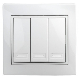 1-106-01 Выключатель тройной, 10А-250В, IP20, СУ, Plano, белый (10/200/2400) Б0027605