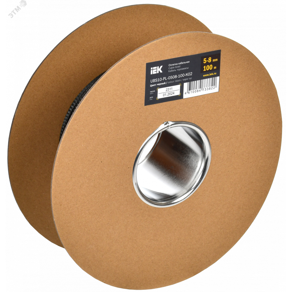 Изображение товара Оплетка кабельная полиэстер 5-8 мм 100 м черная IEK UBS10-PL-0508-100-K02