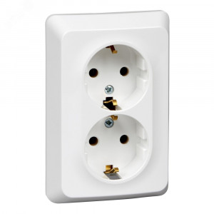 ЭТЮД С/У двойная РОЗЕТКА с заземлением без шторок 16А 250B, БЕЛЫЙ, Россия C2 PC16-107B