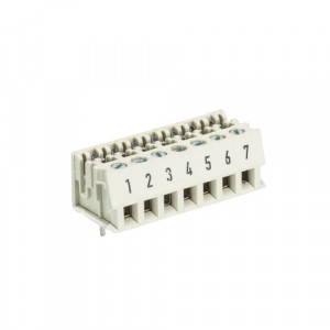 Клемма LPSTL 1/7, Клемма для торцевого подключения к печатной плате, подвод кабеля сбоку, шаг: 5.0 мм, 7 полюсов, фиксация провода винтовая, исполнение: с маркировкой, 250V, 5A, цвет: серый