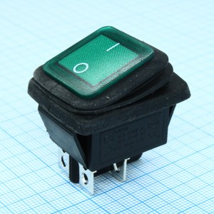RWB-507 зеленый, Выключатель клавишный с подсветкой и влагозащитой IP54 ON-OFF (4c) 15А 250В