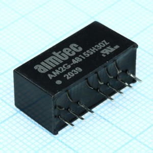 AM2G-4815SH30Z, DC/DC, 2Вт, вход 36…72В, выход 15В/0.133А, изоляция 3000В DC, КПД 78%, максимальная емкостная нагрузка не более 470мкФ, вход On/Off, SIP8, 21.85x9.2x11.1мм, -40…85°C, пластик