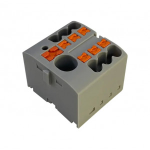 Распределительный блок JUT15-6-6x2.5-GY, Распределительная клемма, 6 точек подключения, тип фиксации провода: Push-in, номинальное сечение: 2,5 мм кв., 690V, 41A, цвет: серый, тип монтажа: DIN35