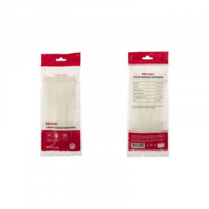 Стяжка 3.6*200 белая (100 шт), хомут-стяжка кабельная нейлоновая