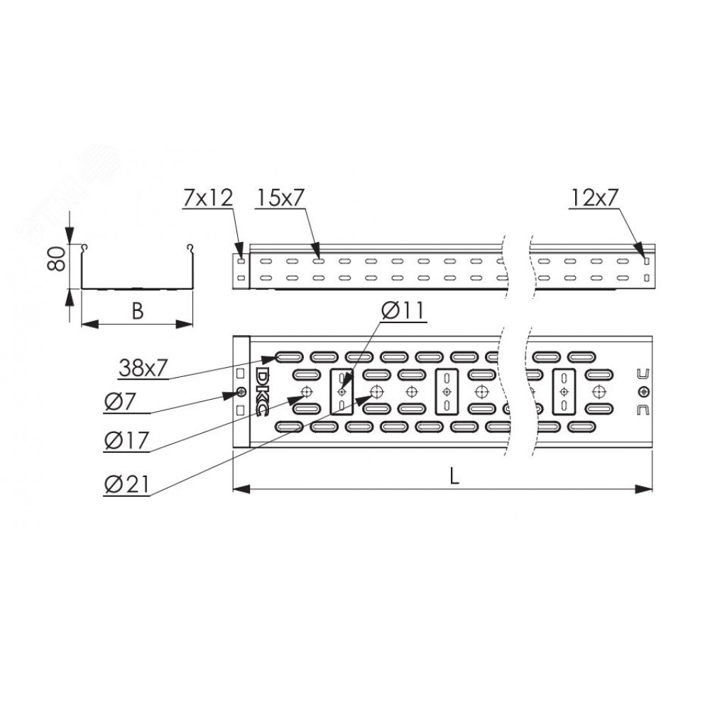Изображение товара Цинк-ламельный перфорированный лоток 2000 мм DKC 35314ZL для организации систем хранения