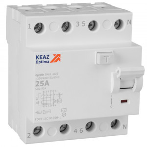 Выключатель дифференциального тока (УЗО) без защиты от сверхтоков 4П 25А 30мА AС 4,5кА OptiDin DM63-4225-AC-4,5-УХЛ4 343891