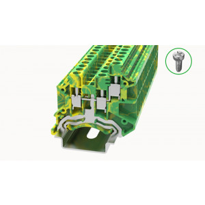 Заземляющая клемма DC4-TW-PE-01P-1C-00Z(H), Заземляющая клемма, 3 точки подключения, тип фиксации провода: винтовой, номинальное сечение: 4 мм кв., ширина: 6,1 мм, цвет: желто-зеленый, тип монтажа: DIN35