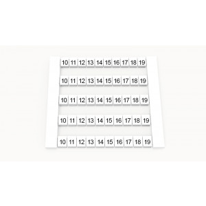Маркировка (в кассетах) DEK5-50P-19-71Z(H), Кассета с маркировочными шильдиками, для клемм сечением 2,5 мм.кв., боковая, 50 шильдиков, нанесенные символы: 10...19, с вертикальным расположением, размер шильдика: 4,8 x 5,5 мм, цвет: белый