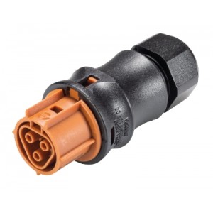 Разъем RST20i3  96.031.0051.4, Розеточный разъем на кабель диам. 6-10 мм, IP68(69k), 3 полюса, пружинная фиксация провода, номинальные характеристики: ~50V/-120V, 20A, цвет контактной вставки: коричневый, цвет корпуса: черный, серия RST Classic