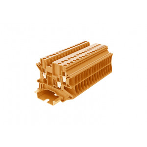 Проходная клемма TU2.5-3-OG, Проходная клемма, 3 точки подключения, тип фиксации провода: винтовой, номинальное сечение: 2,5 мм кв., 24A, 1000V, ширина: 5,2 мм, цвет: оранжевый, тип монтажа: DIN35