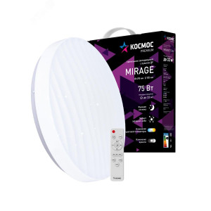 Светильник светодиодный PREMIUM MIRAGE 75Вт 230В 3000-6500К 6000лм IP40 495х105мм настенно-потолоч. управляемый с пультом ДУ КОСМОС KSMira75W