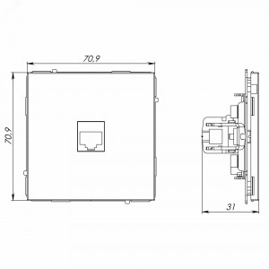 Компьютерная розетка RJ-45 без шторки, кат.5е одинарная, KANT, белая магнолия 7000663