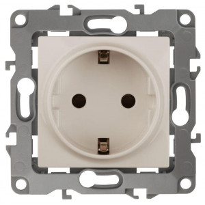 12-2102-02 Розетка 2P+E Schuko со шторками, 16A-250В, IP20, 2, слоновая кость (10/100/2800) Б0014688