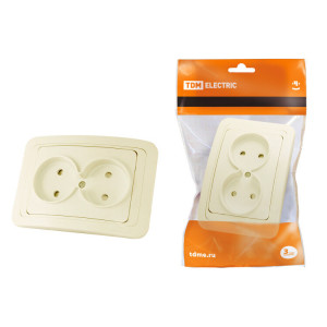 Розетка двойная 2П 10А c защитными шторками сл. кость "Валдай" SQ1804-0125