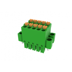 Розеточный разъем на кабель MC-DRF3.81H08P-K-0001, Розеточный разъем, прямой, 2 этажа, на кабель, шаг: 3.81 мм, 4x2 полюса, фиксация провода Push-in, исполнение: с монтажными фланцами, 160V, 8A, цвет: зеленый