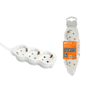 Удлинитель бытовой "Люкс" УЛ03 3 гнезда, 10м, с/з, с з/ш, ПВС 3х1мм2 16А/250В бело-серый SQ1303-0282