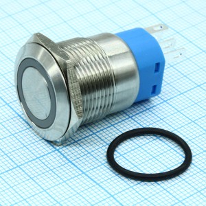 A19-C1-A-1 с зеленой подсветкой, Кнопка антивандальная с подсветкой 250В d19 5A 250B (5c) ON-OFF/OFF-ON с фиксацией