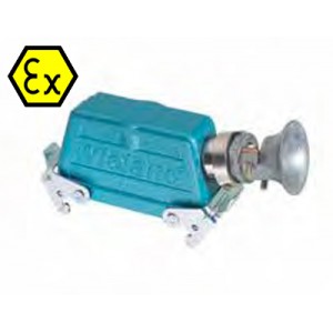 Крышка разъема Ex 99.737.3329.7, Крышка разъема на кабель, типоразмер 24B, взрывозащита, с уплотнителем, 1 кабельный ввод M25x1,5, с разгрузкой на изгиб, IP54, с боковым расположением, с двумя защелками, материал корпуса: цинковый сплав