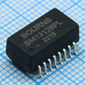 SM13126PEL, Телекоммуникационный трансформатор 1:1 0.8Ом первичн. 1Ом вторичн. 16 выводов для поверхностного монтажа