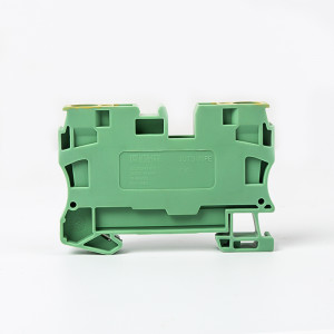 Заземляющая клемма JUT3-10PE, Заземляющая клемма, тип фиксации провода: пружинный, номинальное сечение: 10 мм кв., 1000V, ширина: 10,2 мм, цвет: желто-зеленый, тип монтажа: DIN35