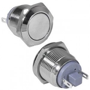 GQ19F-10/J/N OFF-(ON), Антивандальная кнопка металлическая без фиксации, посадочная резьба М19, контакты под пайку