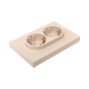 Механизм розетки двойной, 16А, с заземлением, без шторок, с рамкой, кремовый Эпика EKF UP1-SOI-210