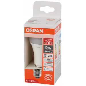 Лампа светодиодная LED Star Low Voltage A 9Вт (замена 100Вт) 4000К 1000лм E27 12-36В низковольтная OSRAM 4058075732926