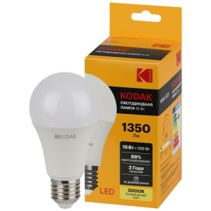 Лампочка светодиодная LED KODAK A60-15W-830-E27 E27 / Е27 15Вт груша теплый белый свет Б0057608