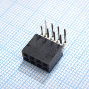 DS1024-2X4R2, Гнездо на плату угловое 2x4 конт., шаг 2.54 мм., длина 8.5мм