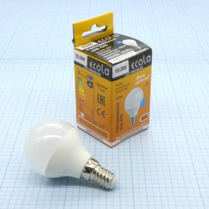 Лампа LED Ecola  10W хол шар (269), E14,4000k,82*45,G45,композит