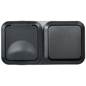 Блок ОП розетка + выключ. горизонт. TORS 16А IP55 TS142 графит TS-G10-6-55-V-K53