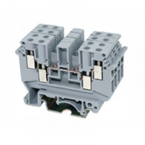 Проходная клемма JUT1-2.5/2-2-GY, Проходная клемма, 4 точки подключения, тип фиксации провода: винтовой, номинальное сечение: 2,5 мм кв., 24A, 500V, ширина: 5,2 мм, цвет: серый, тип монтажа: DIN35