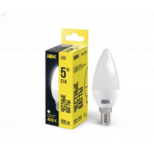 Лампа светодиодная Eco 5Вт C35 свеча 4000К нейтр. бел. E14 450лм 230-240В LLE-C35-5-230-40-E14